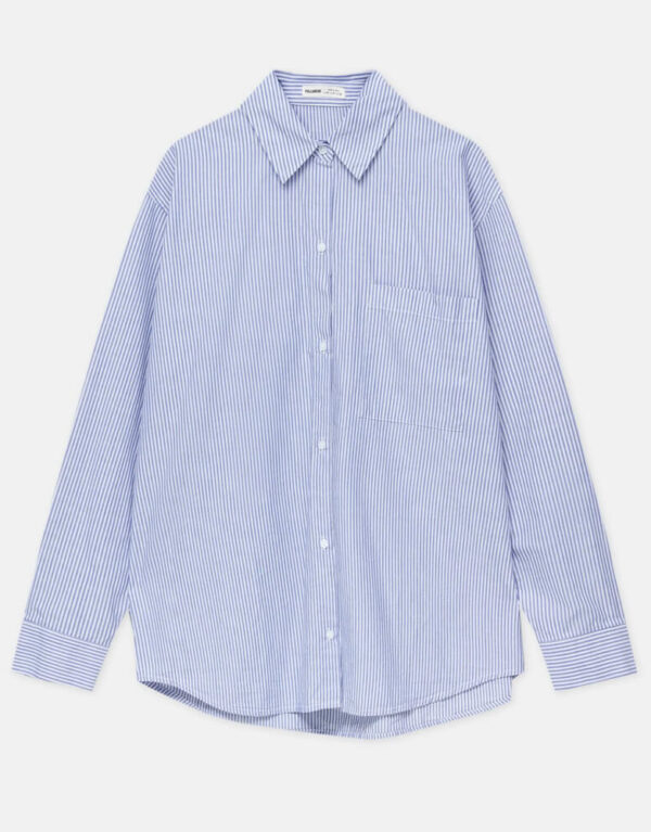 Striped poplin shirt with pocket detail